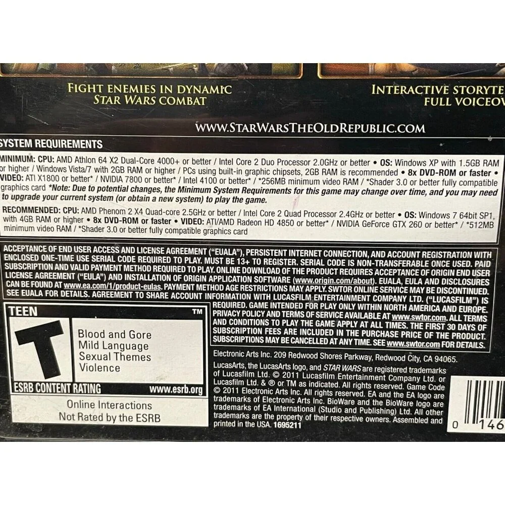 Star Wars The Old Republic PC Game 2011 3 disc set video